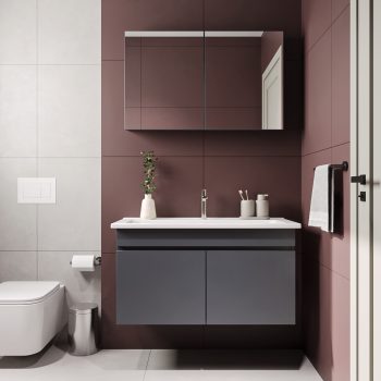 Banyo Dolabı Lavabolu 2li Set - Nova - 100cm - Antrasit