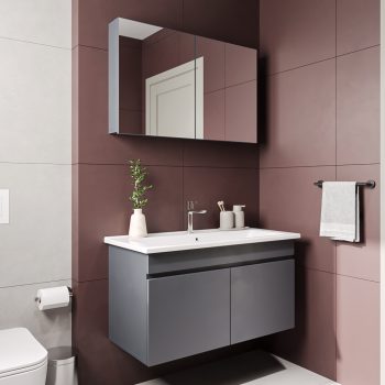 Banyo Dolabı Lavabolu 2li Set - Nova - 100cm - Antrasit