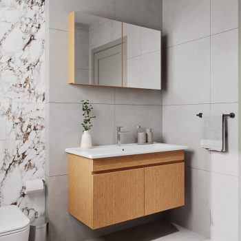 Banyo Dolabı Lavabolu 2li Set - Nova - 100cm - Bambu