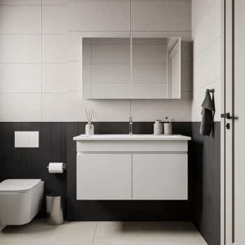 Banyo Dolabı Lavabolu 2li Set - Nova - 100cm - Beyaz