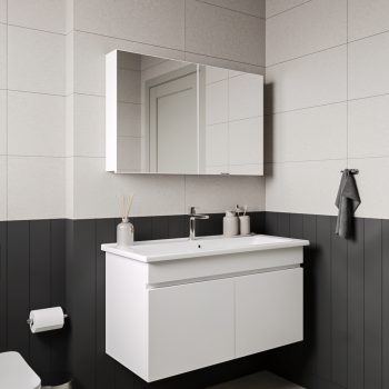 Banyo Dolabı Lavabolu 2li Set - Nova - 100cm - Beyaz