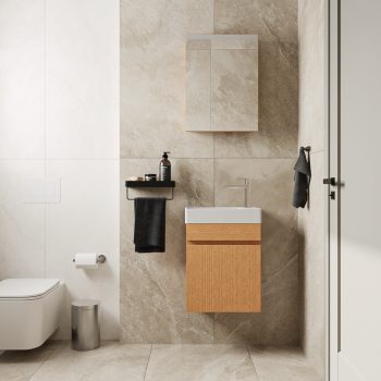 Banyo Dolabı Lavabolu 2li Set - Nova - 45cm - Bambu