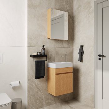 Banyo Dolabı Lavabolu 2li Set - Nova - 45cm - Bambu
