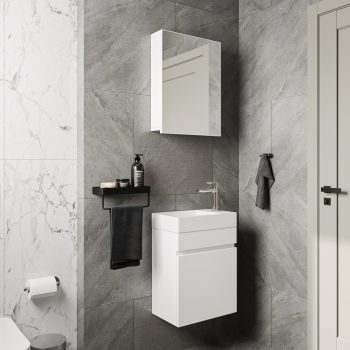 Banyo Dolabı Lavabolu 2li Set - Nova - 45cm - Beyaz