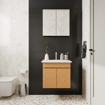 Banyo Dolabı Lavabolu 2li Set - Nova - 60cm - Bambu