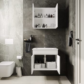 Banyo Dolabı Lavabolu 2li Set – Nova – 65cm – Beyaz