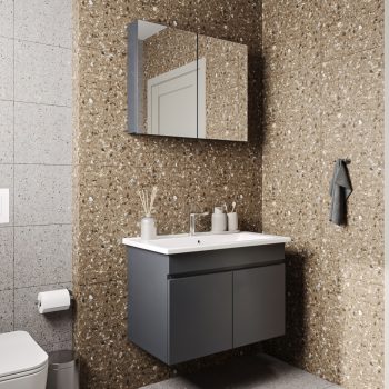 Banyo Dolabı Lavabolu 2li Set - Nova - 80cm - Antrasit