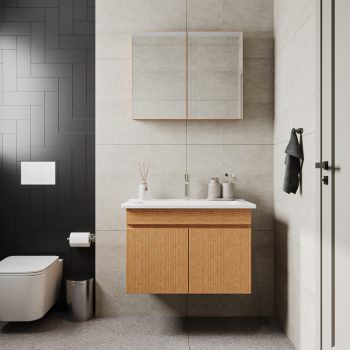 Banyo Dolabı Lavabolu 2li Set - Nova - 80cm - Bambu