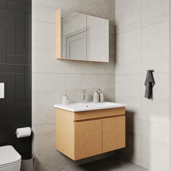 Banyo Dolabı Lavabolu 2li Set - Nova - 80cm - Bambu