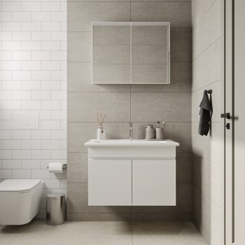 Banyo Dolabı Lavabolu 2li Set - Nova - 80cm - Beyaz