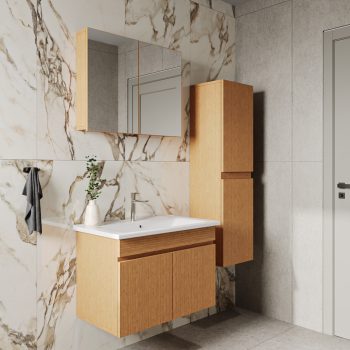 Banyo Dolabı Lavabolu 3lü Set - Nova - 100cm - Bambu - 130