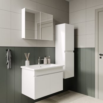 Banyo Dolabı Lavabolu 3lü Set - Nova - 100cm - Beyaz - 130