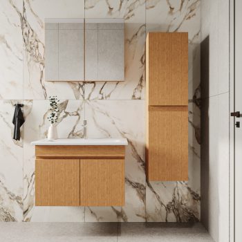 Banyo Dolabı Lavabolu 3lü Set - Nova – 60cm - Bambu - 130