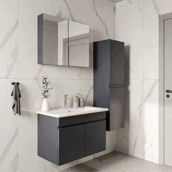 Banyo Dolabı Lavabolu 3lü Set - Nova - 80cm - Antrasit - 130