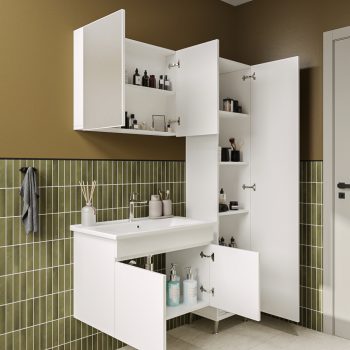 Banyo Dolabı Lavabolu 3lü Set – Nova - 80cm - Beyaz - 192