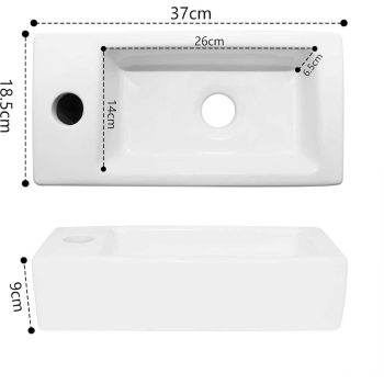 Asma veya Tezgah Lavabosu Misafir WC - Küçük Mini Lavabo - Tezgah Üstü Küçük 36x18x9cm - Mini Lavabo - Rova - Beyaz