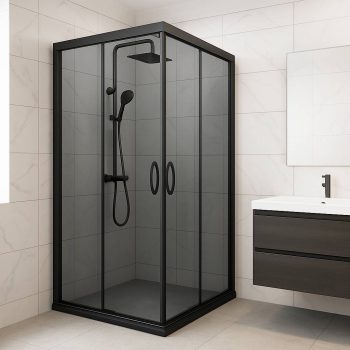 Duşakabin Kare Kabin Siyah Profil Temperli 5mm Füme 90-90cm H:190cm