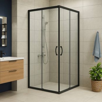 Duşakabin Kare Kabin Siyah Profil Temperli 5mm Şeffaf Cam 120-120cm H:190cm