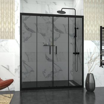 Duşakabin Ön Cephe 2+2 Siyah Profil Temperli 5mm Füme 191-200cm H:190cm