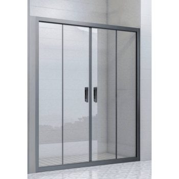 Duşakabin Ön Cephe 2+2 Siyah Profil Temperli 5mm Şeffaf Cam 191-200cm H:190cm