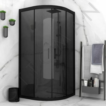 Duşakabin Oval Kabin Siyah Profil Temperli 5mm Füme 100-100cm H:190cm