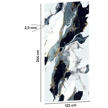 White Black Gold Mermer Desenli Pvc Duvar Paneli 122x244cm