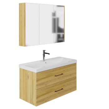 Banyo Dolabı Lavabolu 2’li Set – Elora – 100cm – Meşe