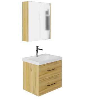 Banyo Dolabı Lavabolu 2’li Set – Elora – 60cm – Mebran - Meşe
