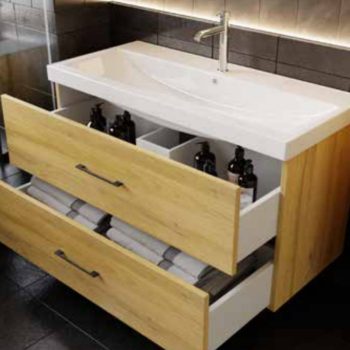 Banyo Dolabı Lavabolu 2’li Set – Elora – 60cm – Mebran - Meşe