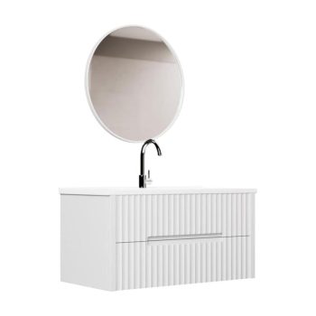 Banyo Dolabı Lavabolu 2’li Set - Lorena - 100cm - Lake - Soft Beyaz