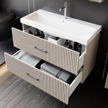 Banyo Dolabı Lavabolu 2’li Set – Verona – 100 cm – Mebran – Alman Kahve