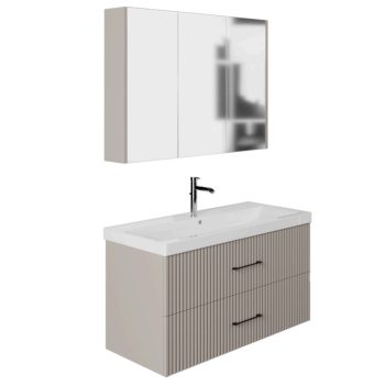 Banyo Dolabı Lavabolu 2’li Set – Verona – 100 cm – Mebran – Alman Kahve