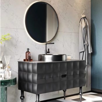 Banyo Dolabı Lavabolu 2li Set - Vetro - 100cm - Lake - Siyah