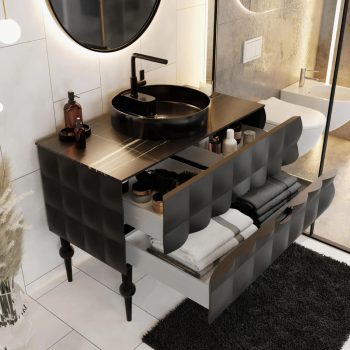 Banyo Dolabı Lavabolu 2li Set - Vetro - 100cm - Lake - Siyah