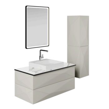 Banyo Dolabı Lavabolu 3’lü Set - Arvento - 100cm - Lake- Beyaz