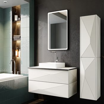 Banyo Dolabı Lavabolu 3’lü Set - Arvento - 100cm - Lake- Beyaz