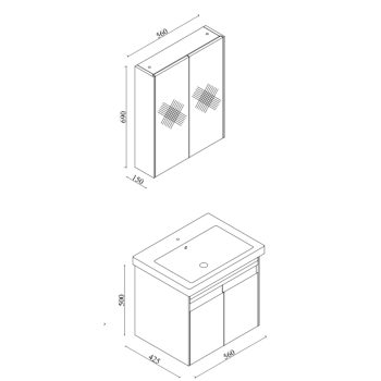 Banyo Dolabı Lavabolu 2’li Set – Lusia – 60cm – Mebran – Sonoma
