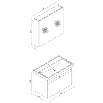 Banyo Dolabı Lavabolu 2’li Set – Lusia – 80cm– Mebran – Sonoma