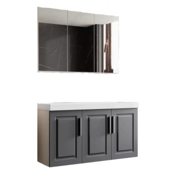 Banyo Dolabı Lavabolu 2’li Set – Noir – 100cm – Mebran – Antrasit