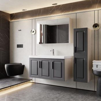 Banyo Dolabı Lavabolu 2’li Set – Noir – 100cm – Mebran – Antrasit