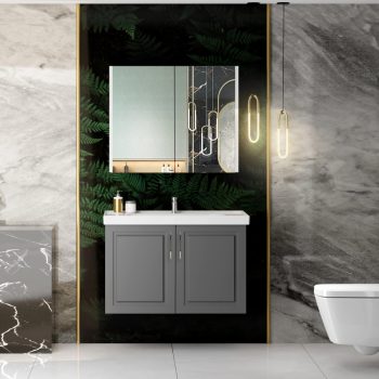 Banyo Dolabı Lavabolu 2’li Set – Noir – 80cm – Mebran – Antrasit