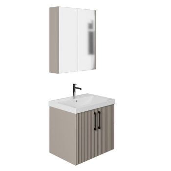 Banyo Dolabı Lavabolu 2’li Set – Rivano – 60cm – Mebran – Alman Kahve